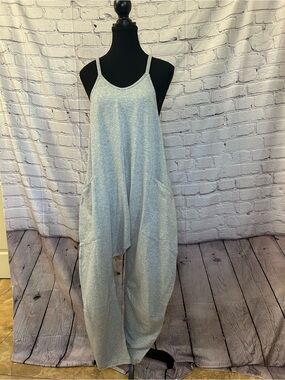 NWT LABIJOU Gray Cotton Stretch Utility Overall Jumpsuit Size S
